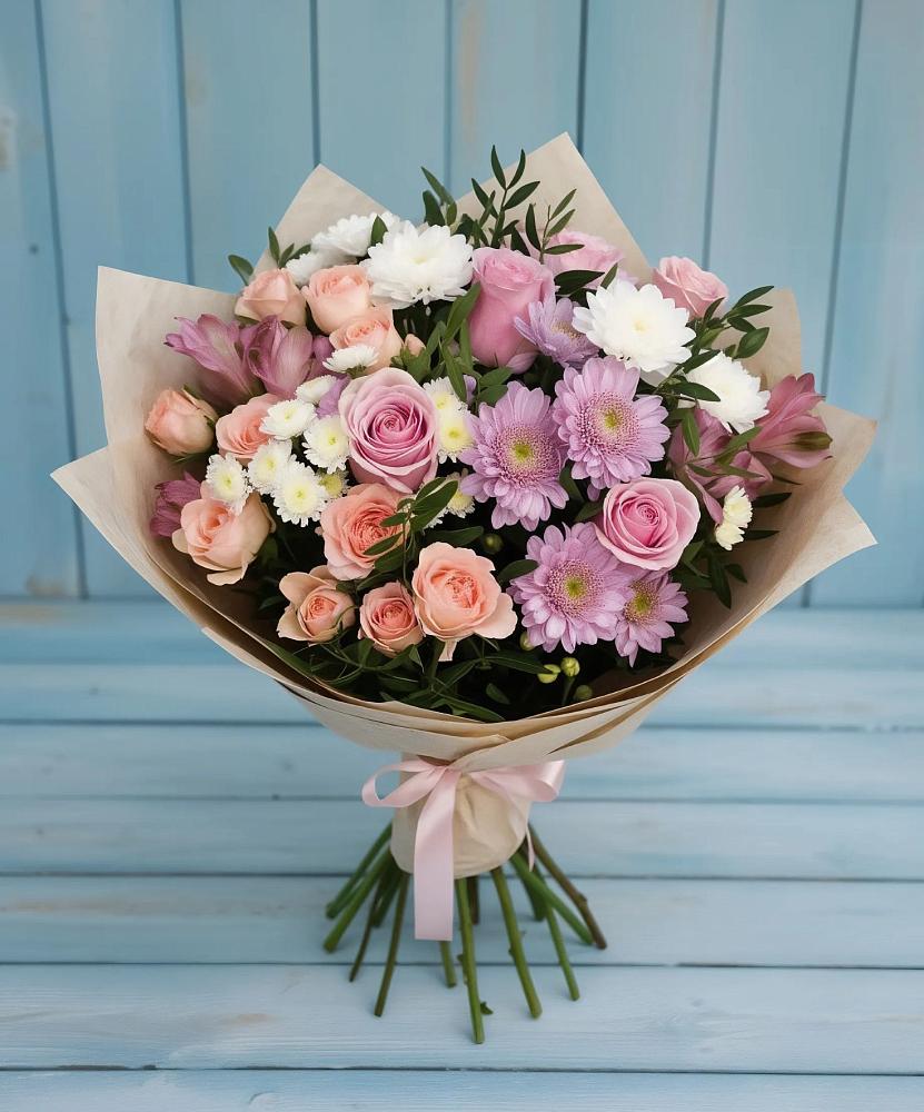 Букет цветов из: Хризантемы, Розы и Альстромерии в Красный Луч