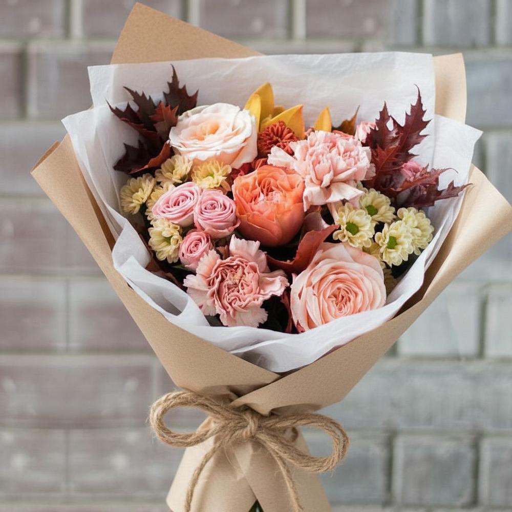 Букет цветов из: Гвоздики, Хризантемы и Розы в Красный Луч