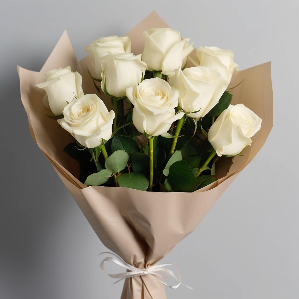 Букет 9 Белых роз Эдлесс Лав в Красный Луч