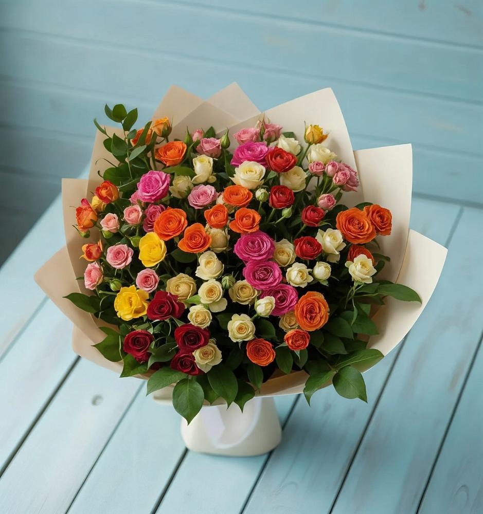 Букет Микс из разноцветных кустовых роз в Красный Луч