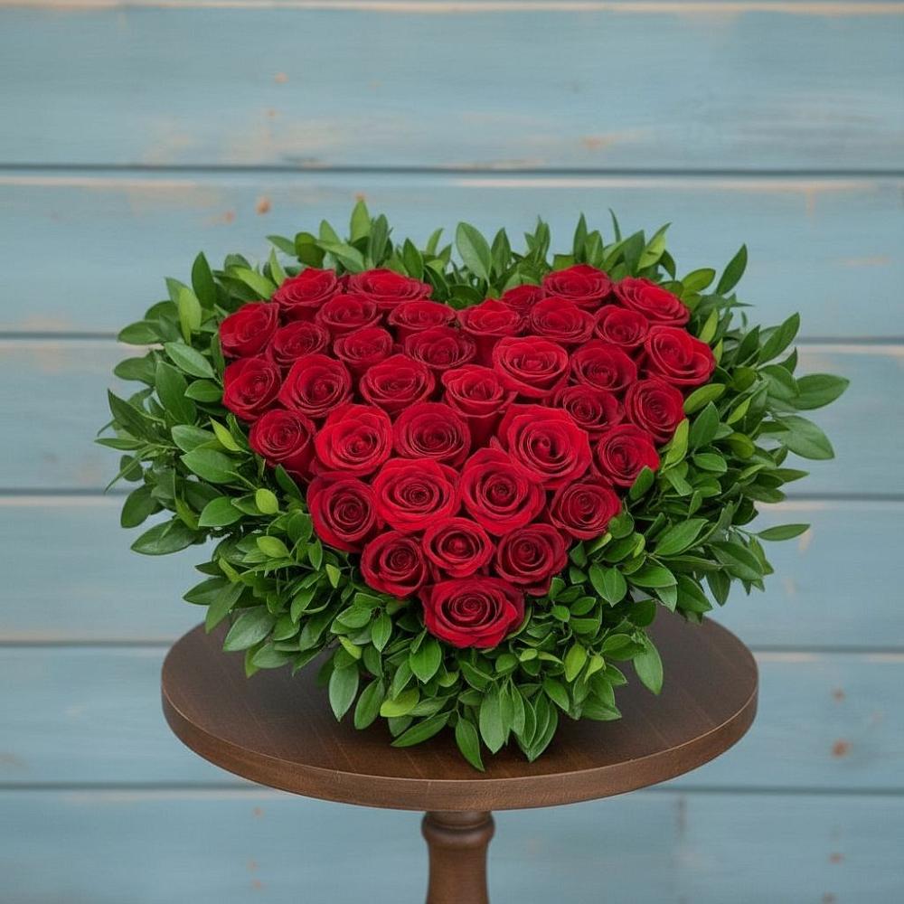 Цветочная композиция из Розы в виде сердца в Красный Луч