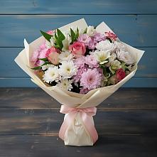 Букет цветов из:  Хризантемы, Альстромерии и Розы в Красный Луч