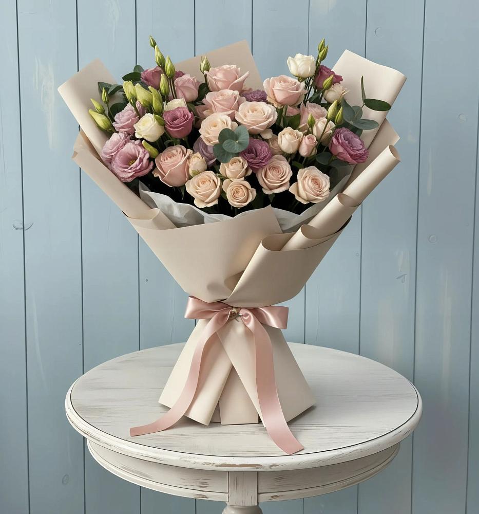 Букет цветов из: Розы и Лизиантусы в Красный Луч