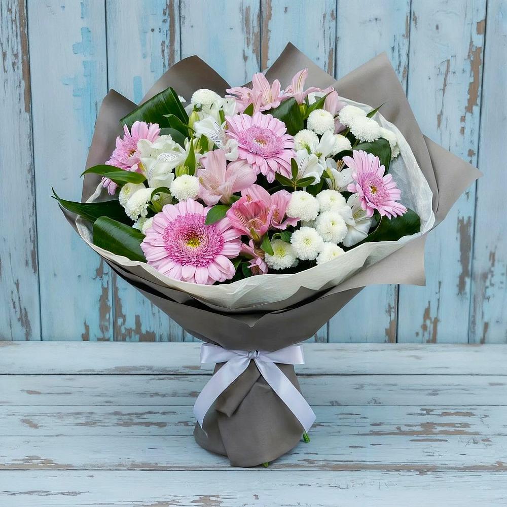 Букет цветов из: Герберы, Альстромерии и Хризантемы в Красный Луч