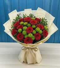 Букет цветов из:  Розы и Хризантемы #REPLACE_PRED# Красный Луч